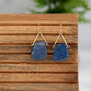 Cobalt Blue Raw Cut Stone Dangle Earrings