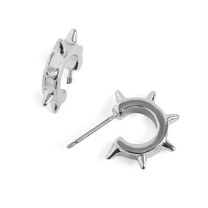 Ship Wheel Spike Stud Huggie Earring - Silver