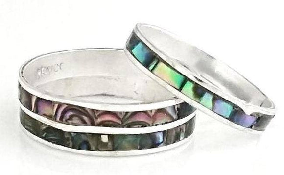 Blue Pacific Abalone Thin Band Ring Silver