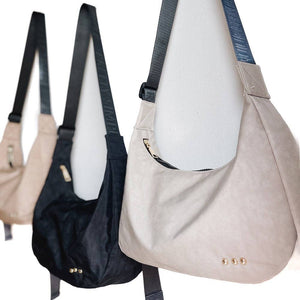 Cream Washed Canvas Crossbody Hobo Bag with Adjustable Logo Strap