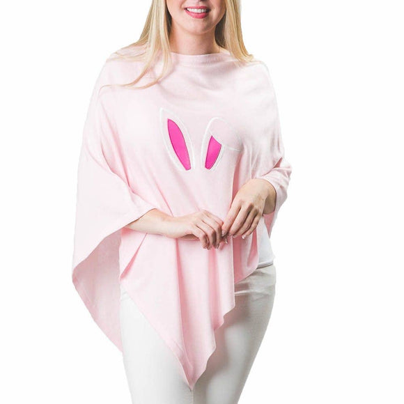 Pink Boardwalk Knit Poncho with Embroidered Bunny Ears