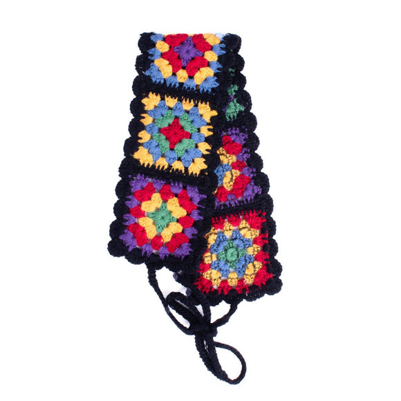 Crochet Boho Floral Hairband Black and Multicolor