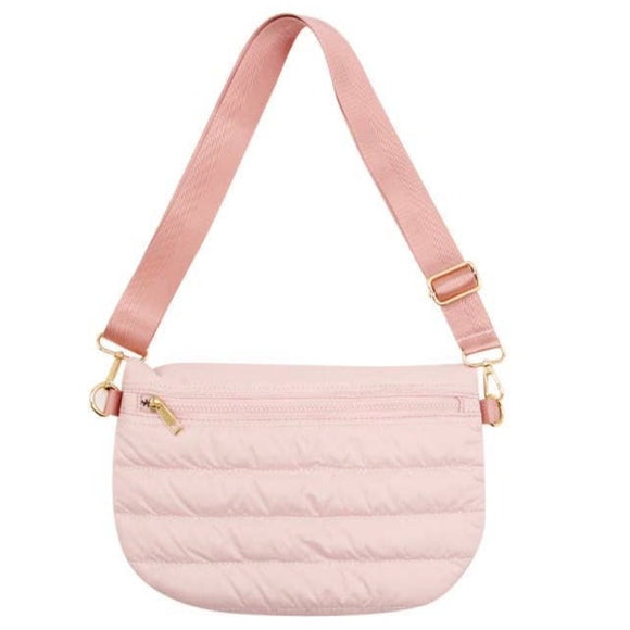 Pink Quilted Puffer Messenger Crossbody Sling Bag