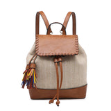 Two-Tone Backpack Drawstring Flap Multi-Color Tassels