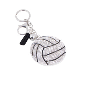 Bling Crystal Black White Volleyball Tassel Keychain Keyring Bag Purse Charm
