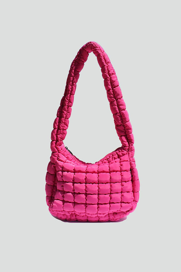 Gianna Mini Slouchy Quilted Puffer Puffy Tote Hot Pink