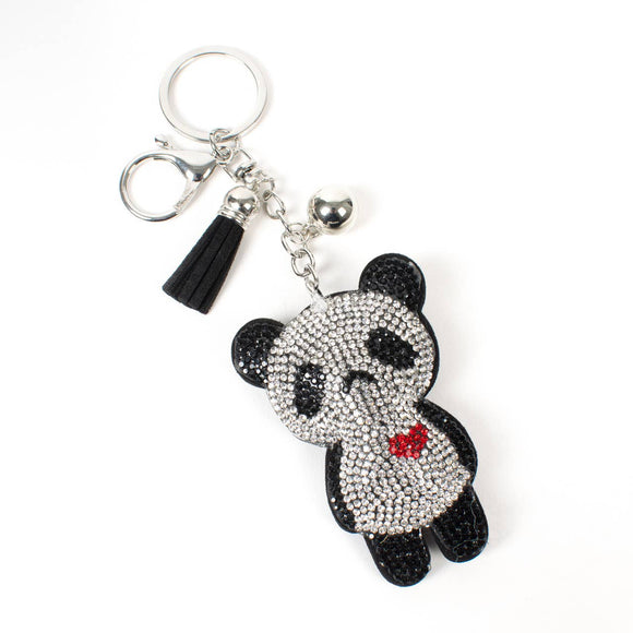 Crystal Bling Heart Panda Keychain Keyring Bag Charm Black White