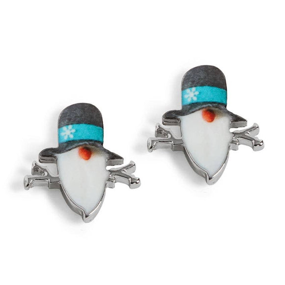 Snowman Gnome Christmas Stud Earrings Black Blue Hat