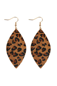 Leopard Print Marquise Leather Hook Earrings