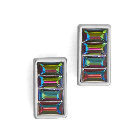 Colorful Aurora Borealis Crystal Rectangle Stud Earrings