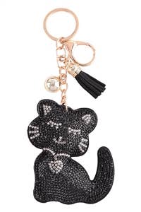 Black Cat Kitten Crystal Tassel Keyring Keychain Bag Charm