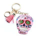 Pink Sugar Skull Tassel Keychain KeyRing Bag Charm