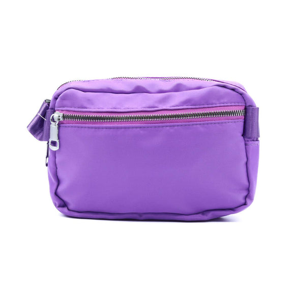 Ladies Nylon Rectangle Belt Bag Crossbody Sling Bag Purple