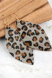 Leopard Print Marquise Leather Hook Earrings