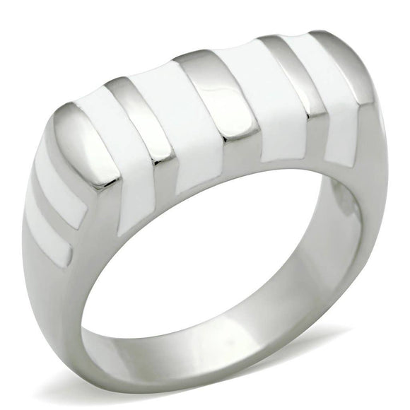 White Enamel Stainless Steel Stripe Rectangle Dome Ring Size 10