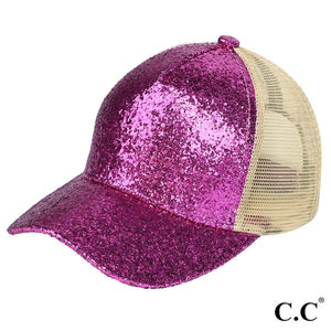 Hot Pink Glitter Trucker Baseball Cap Hat