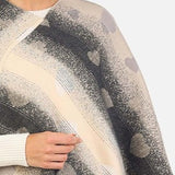 Soft Knit Poncho With Heart Accents and Frayed Hem