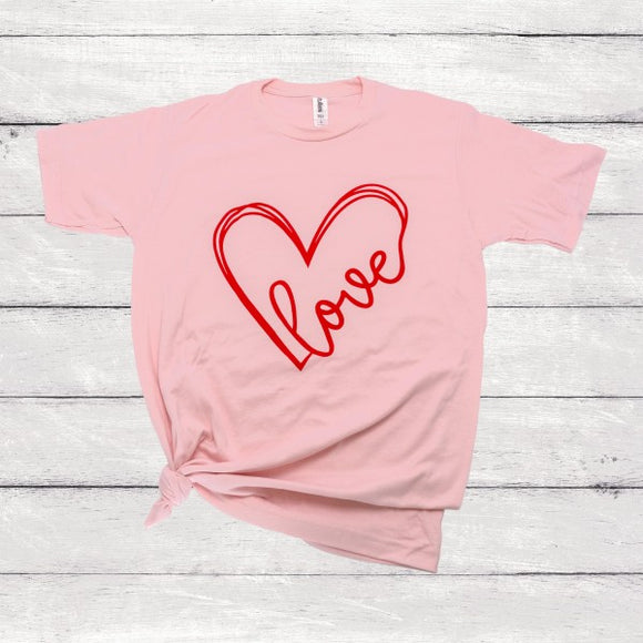 Pink with Red Graphic 'Love' Heart Graphic Tee