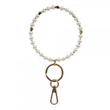 Beaded Star Bangle Keyring Keychain Bag Charm White Pearl Gold Stars