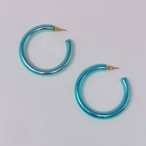 Turquoise Metallic Colored Tube Hoop Earrings