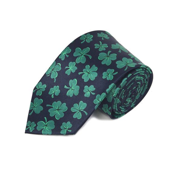 Green Black Lucky Shamrock Clover Tie