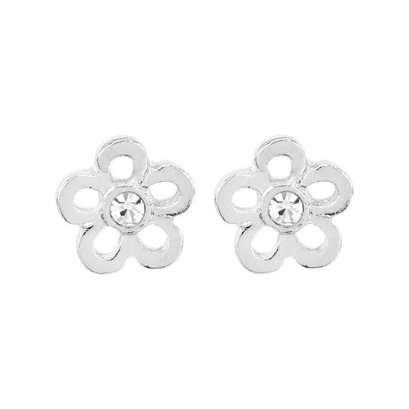 Silver Daisy with Stone Stud Earrings