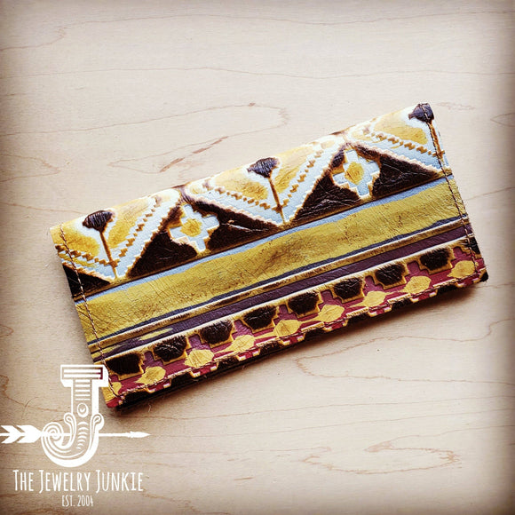 Embossed Leather Wallet Yellow Navajo Western Southwestern