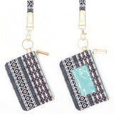 Blue Aztec Print Card ID Holder Keychain With Lanyard