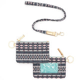 Blue Aztec Print Card ID Holder Keychain With Lanyard