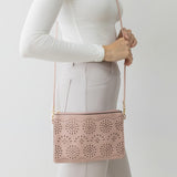 Blush Pink Laser Cut Floral Pattern Envelope Crossbody Bag Purse