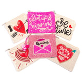 Seed Bead and Sequin "Be Mine" Hearts Zippered Coin Pouch