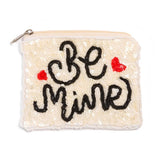 Seed Bead and Sequin "Be Mine" Hearts Zippered Coin Pouch