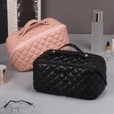Puffer Quilted Makeup Cosmetic Travel Case Rose Pink