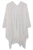White Lace Fringed Boho Kimono Wrap Shawl Cover Up