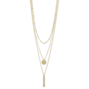 Gold Delicate Chain Triple Layer Charms Necklace