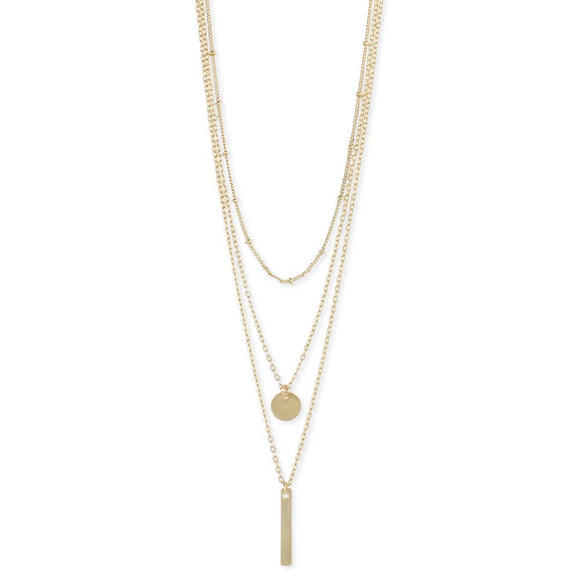 Gold Delicate Chain Triple Layer Charms Necklace