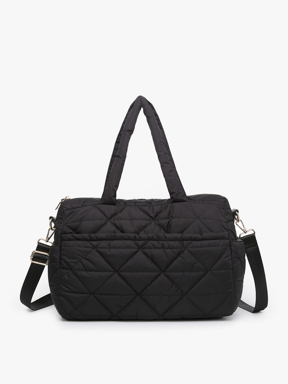 Billie Puffy Quilted Nylon Satchel Tote Black