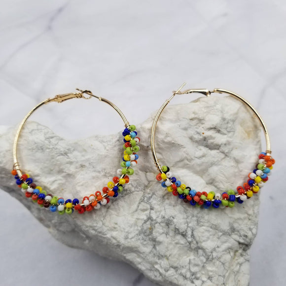 Boho Multicolor Handmade Beaded Hoop Earrings