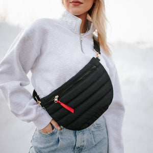 Black Quilted Puffer Sling Belt Bag