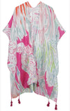 Pink Lily Island Watercolor Boho Kimono Wrap Shawl Cover Up