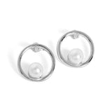 Silver Circle with Pearl Stud Earrings