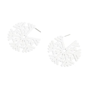 Holiday Enamel Christmas Earrings Iridescent White Snowflake