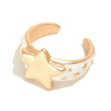 Ivory Enamel and Gold Celestial Star Cuff Ring Size 7