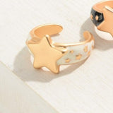 Ivory Enamel and Gold Celestial Star Cuff Ring Size 7