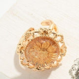 Flower Resin Cuff Ring Goldtone Size 7