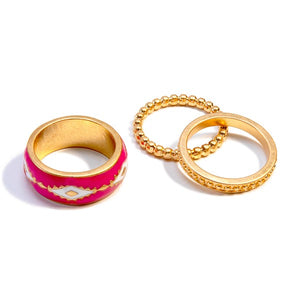 Western Aztec Enameled Ring Set Fuchsia Gold Size 7