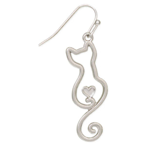 Feline Fancy Silver Cat Outline Earrings