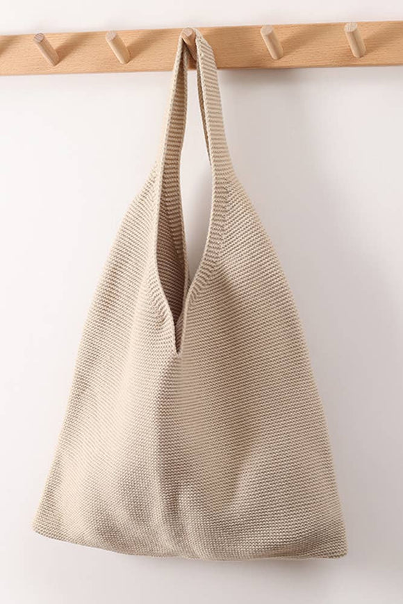 Knitted Fabric Solid Color Mini Handbag Beige