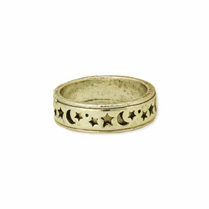 Oh My Moons and Stars Celestial Cut out Burnished Gold Band Ring