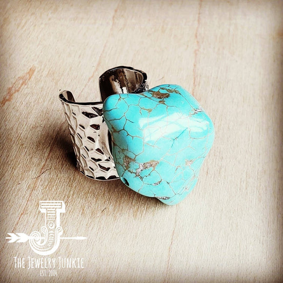 Turquoise Nugget on Hammered Silver Cuff Ring